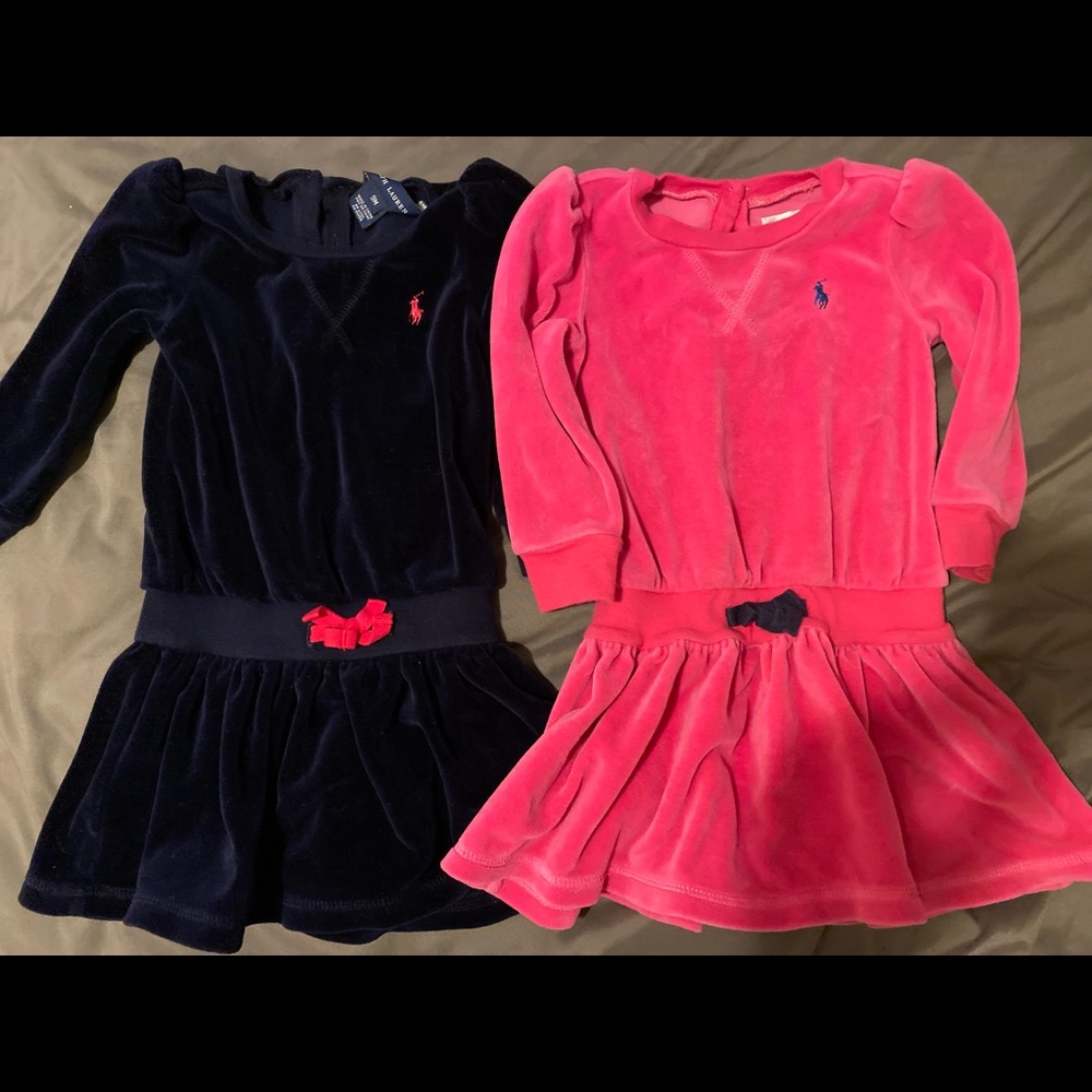 Set of 2 velvet 9 month Ralph Lauren baby girl dresses.